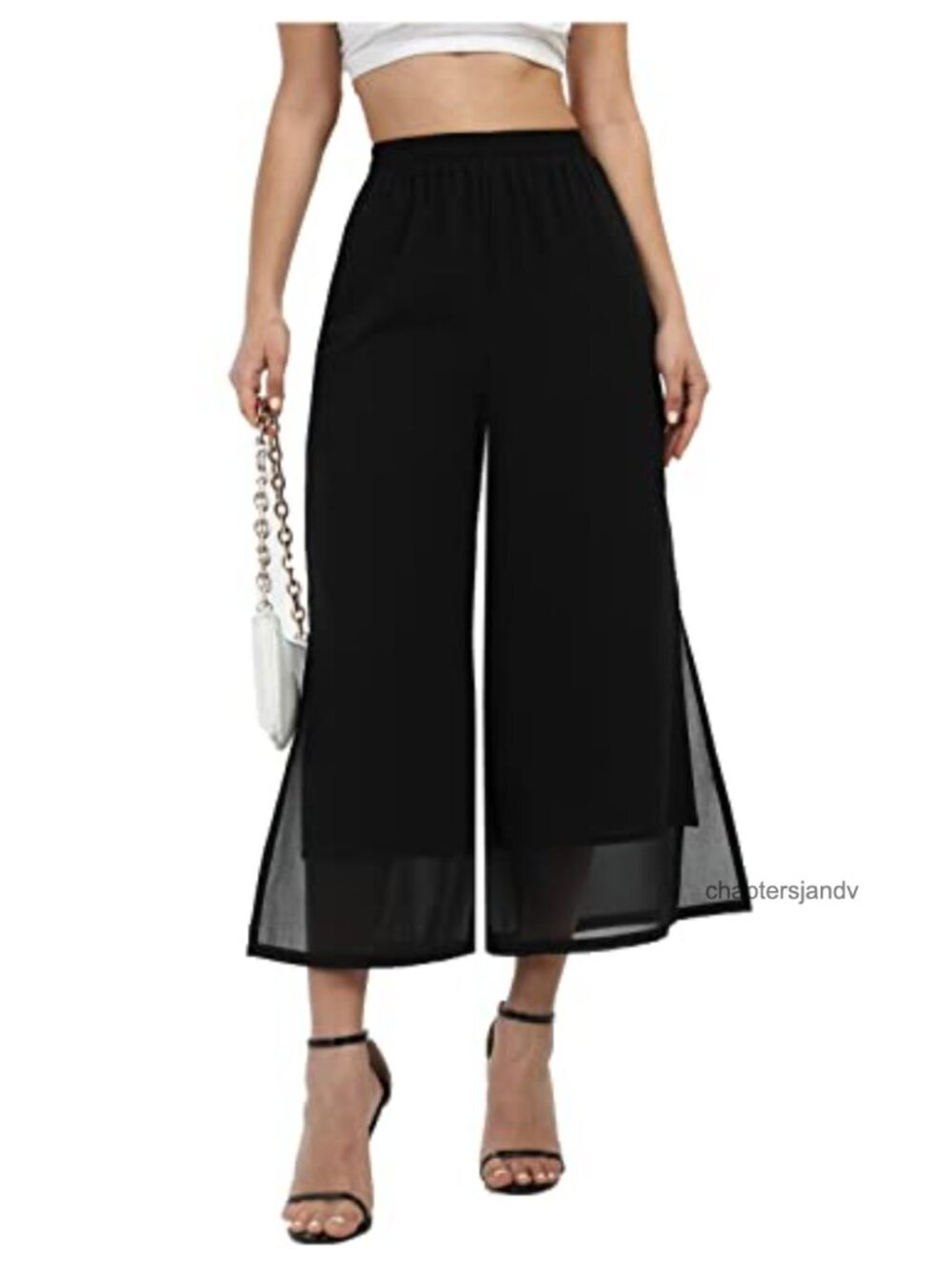 Women's Summer Wide Leg Chiffon Capri Palazzo Pants Split Dressy Casual